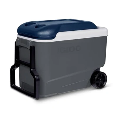 Image of IGLOO MaxCold 40QT Roller Cool Box, Ash Grey/Blue, 38 Litre