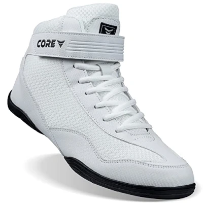 Image of Core Wrestling Shoes for Men, Women and Children Non Slip Martial Arts Robust Training Suitable Wrestling, Boxing Weightlifting White, 4 UK