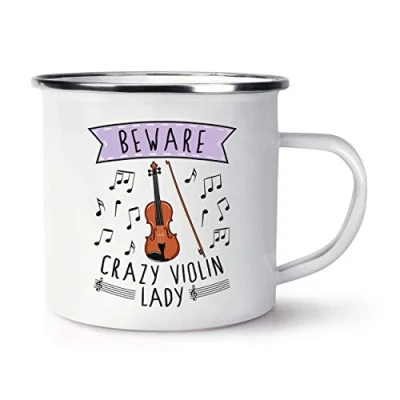 Image of Beware Crazy Violin Lady Enamel Mug Cup