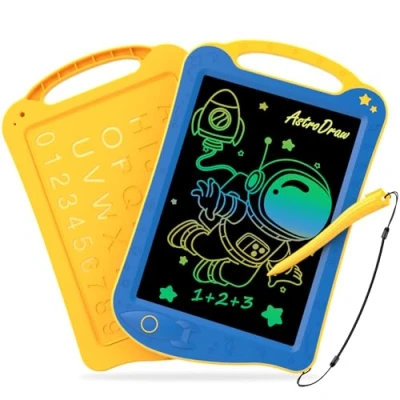 Image of HOMESTEC AstroDraw Toddler Toys for 2 3 4 5 6 Year Old Boys Girl Gift, Colored Drawing Tablet Kids Travel Activities Toy, Space Doodle Board Autism Sensory Gifts Birthday (Blue/Yellow)