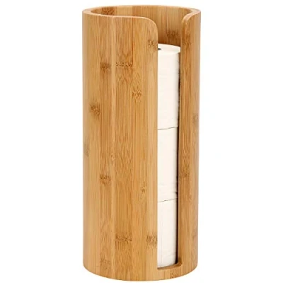 Image of Woodluv Toilet Roll Holder, Free Standing Paper Storage Holder Stand, Round Loo Stand for Bathroom &amp; Toilets, Bamboo