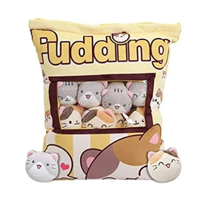Image of Liummrcy/ Plush Snack Pillow Soft Cat stuffed Pudding Cushion with Removable Kitty Dolls for Bed Sofa animal toys