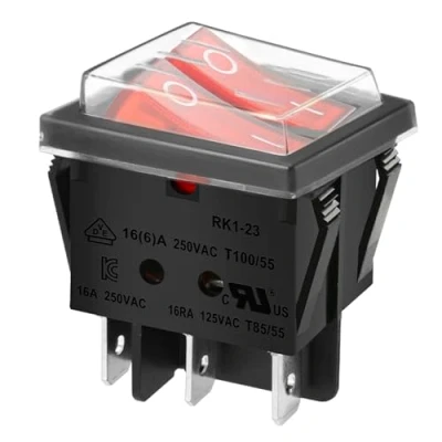 Image of Heschen Double Rocker Switch SPST ON OFF 6 Terminals Red light 16A 250VAC with Waterproof Cover
