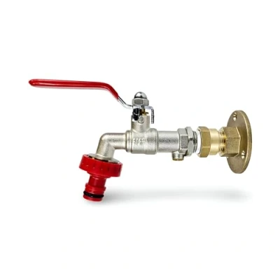 Image of Wärmer System Outdoor Garden Tap with Check Valve and Through The Wall Wallplate Flange Bracket 1/2 inch Lever Handle