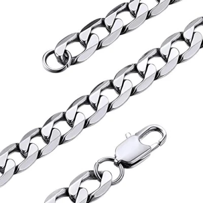 Image of GOLDCHIC JEWELRY Stainless Steel Curb Chain Necklace, 9mm Thick Cuban Link Hip Hop Jewerly for Rapper