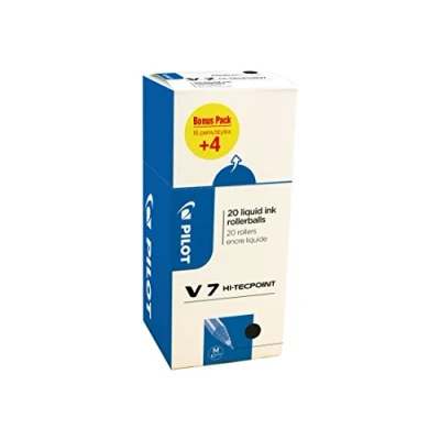 Image of Pilot 3131910516538 V7 Hi Tecpoint Liquid Ink Roller Pen Black (Pack of 20)