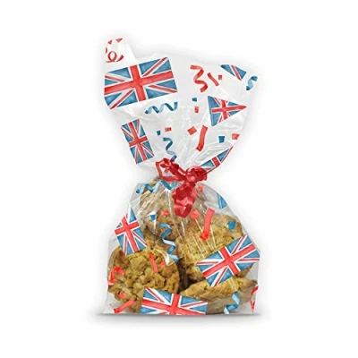 Image of Anniversary House 20 pieces Union Jack Celebration BOPP Cellophane Bags, 12.5 x 28.5 CM, Including Twist Ties, M583