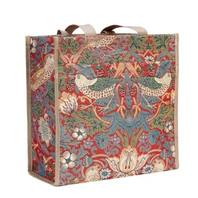 Image of Signare Tapestry Shoulder Bag Shopping for Women with William Morris Design (Strawberry Thief Red; SHOP STRD)