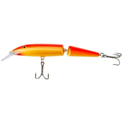 Image of Rapala Jointed Lure with Two No. 2 Hooks, 1.2 4.2 m Swimming Depth, 13 cm Size, Gold Fluorescent Red
