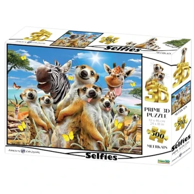 Image of PRIME 3D Howard Robinson Meerkat Selfie Lenticular Jigsaw Puzzle, 61 cm x 46 cm, 500 pcs, Games &amp; Puzzles, Ages 3+