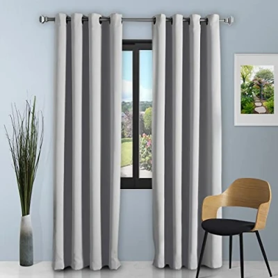 Image of GC GAVENO CAVAILIA Readymade Fully Lined Blackout Curtains, Ring Top Room Darkening Insulated Window Panels, 66&quot; Wide x 72&quot; Drop, Silver