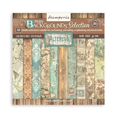 Image of Stamperia Scrapbook Paper Pad for Scrapbooking, Albums, Cards, Bullet Journals, and More, Acid Free, Double Sided, Perfect Crafts Gifting (Alterego Maxi Background) (30.5 x 30.5 cm)