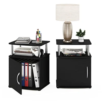 Image of Furinno Utility Design End, Side Table, Nightstand, Engineered Wood, Americano/Chrome, 2 Pack, 215114AMSS