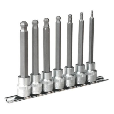 Image of Sealey Premier Ball End Hex Socket Bit Set 7pc Metric 3/8&quot;Sq Drive 100mm