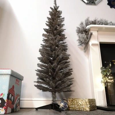 Image of E Stores Direct 5ft 6ft 7ft 8ft Grey Pine Pencil Slim Artificial Christmas Tree (5ft/150cm)