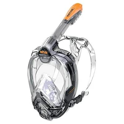 Image of SEAC Libera, New Generation Integrated Snorkeling Mask, Hypoallergenic Silicone, Quick Release, JUNIOR, blue/orange