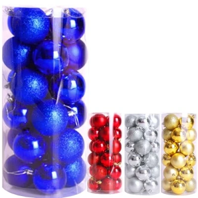 Image of Christmas Baubles 24pcs Shatterproof Plastic Balls Blue Tree Decorations Ornaments Xmas for Hanging Decoration Festival Holiday Wedding Party Decor (4cm)