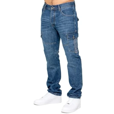 Image of 989Zé ENZO Mens Jeans Straight Leg Regular Fit Casual Cotton Denim Pants Trousers All Waist Sizes EZ626 Dark Blue 30W / 32L