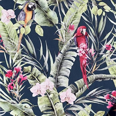 Image of Arthouse Pretty Polly Navy Background Coloured Wallpaper for Living Spaces &amp; Feature Walls, Kitchen Bedroom Hallway Dining 10.05m x 0.53m Roll Botanical Feel with Animal Floral Morifs 297106