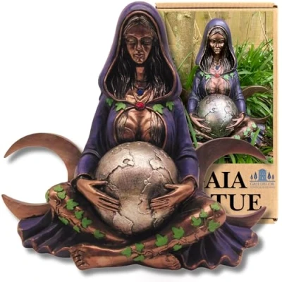 Image of G&amp;H Decor Mother Earth 37cm Resin Statue Gaia Hand Painted Figurine Suitable for Indoor or Outdoor Use Gaea Weather Resistant Ornament Garden Moon Goddess Fertility Sculpture