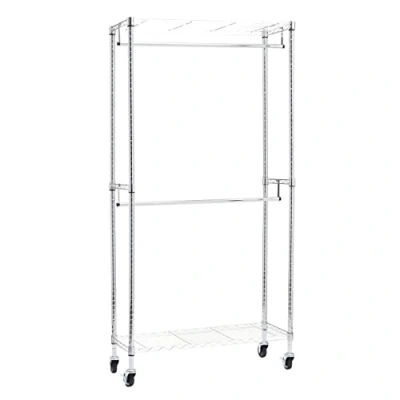 Image of Amazon Basics Double Rod Garment Rack / Clothes Rail with Height Adjustable Shelves 181kg Max Weight, Chrome, 91 x 36 183 cm