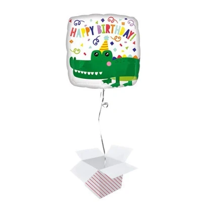 Image of Happy Birthday Alligator Square Shape Foil Helium Balloon Inflated in a Box