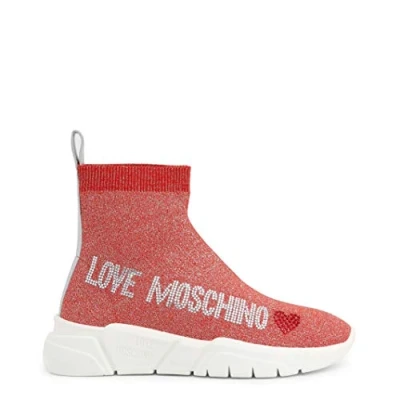Image of Love Moschino womens Shimmer Tall Sock Sneaker Red Size: 6 UK