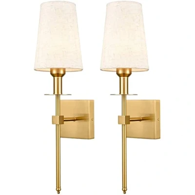 Image of DCOC Wall Light Battery Run Set Of 2，no Wires Operated Sconce，No Need Electrician Install Solution Lamp With Remote Control Dimmable (Color : Gold)