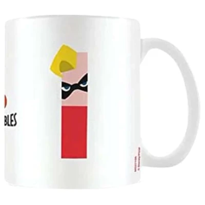 Image of Disney Alphabet Personalised Mug (I for Incredible Design) 11oz Ceramic Coffee in Presentation Gift Box Official Merchandise, White, Red, Yellow