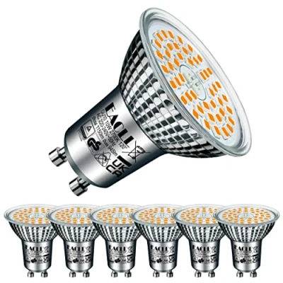 Image of EACLL GU10 LED Warm White 10 W Replaces 125 Halogen Bulbs Pack of 6 2700 K 945 Lumen AC 230 V Flicker Free Spotlight Beam Angle 120 Spot Non Dimmable Reflector Lamp