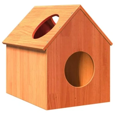 Image of vidaXL Cat House Indoor Wooden Shelter Pine Pet Home with Perch Wax Brown 41x50x50 cm