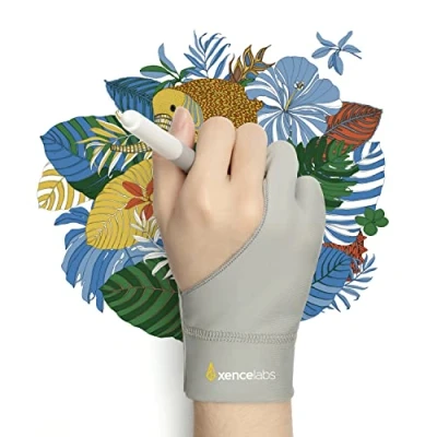Image of XENCELABS Drawing Glove, Antifouling Glove for Graphics Tablet, Artist Right and Left Hand, 2 Finger traditional/digital drawing, Gray, S