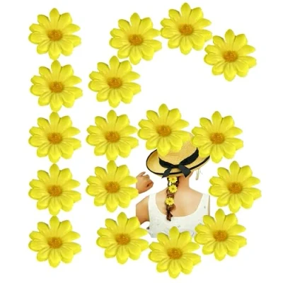 Image of HOVUK Easter Daisy Flowers Artificial, 4.7cm Spring Day Fabric Dasies, Cute Craft Supplies Fake for Bonnet, Wreath, Home and Party Decorations (16x Yellow Flowers)