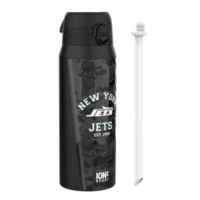 Image of Ion8 NFL Jets Sports Thermal water Bottle with Removable Straw, 750ml/24oz, Leak proof Vacuum Insulated Drinking Bottle, Easy to Open, Secure Lock, Dishwasher Safe, Flip Cover, Metal