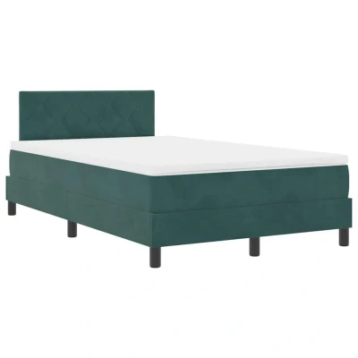 Image of vidaXL Box Spring Bed with Mattress &amp; LED Dark Green 120x200 cm Velvet