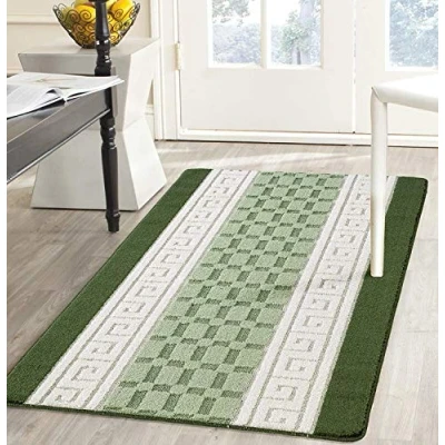 Image of NEW Multi Colors Machine Washable Beautiful Non Slip Rugs (Small Large) (Green Cream Sage, 80cm x 300cm)