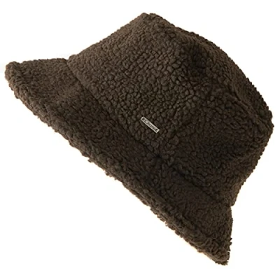 Image of CHARM Furry Winter Bucket Hat Organic Cotton Mens Chemo Cap Faux Sherpa Cloche Brown