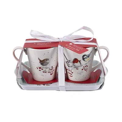 Image of Portmeirion Home &amp; Gifts Melamine X0011658930 Wrendale Christmas Birds Mug Tray Set (2 Mugs), 180 milliliters