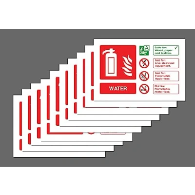 Image of Water Fire Extinguisher ID Safety sign 150mm x 100mm (Pack of 10 signs) Self adhesive stickers
