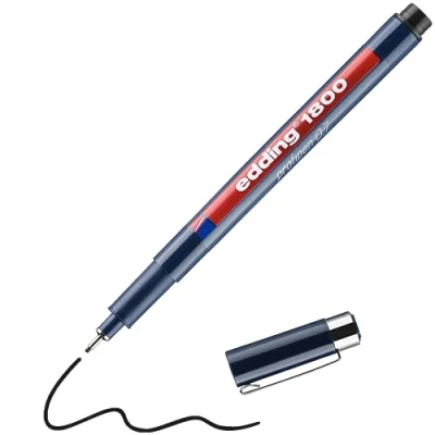 Image of edding 1800 profipen black 1 pen line width 0.7 mm fineliner for precise writing, sketching and technical drawing fine, metal encased nib suitable use with rulers stencils