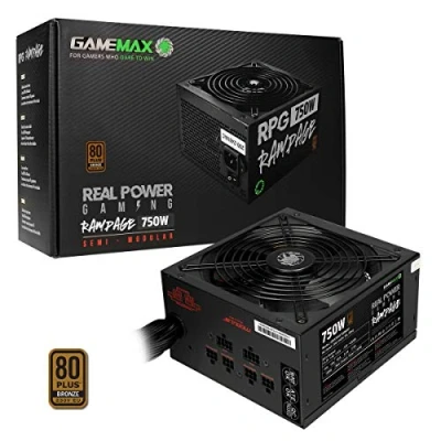 Image of GameMax 750W Rampage Power Supply (No Cable inc.), Semi Modular, APFC, Japanese Tk Main Capacitor, 80 Plus Bronze, 88% Efficiency, 14cm Cooling Fan, Real Gaming Black
