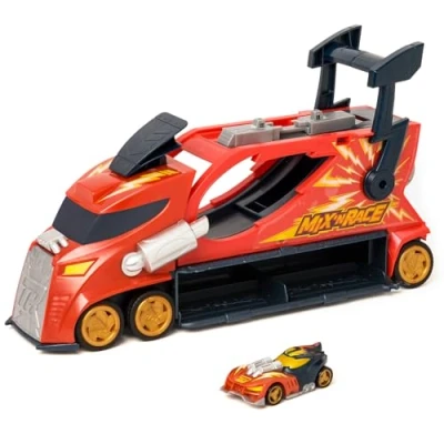 Image of T Racers Mix &#039;N Race Thunder Truck Launcher with 3 actions in 1. Includes 1 Exclusive Racer Vehicle, Vehicle Riding Area, Launching Handle and Space for 7 Cars