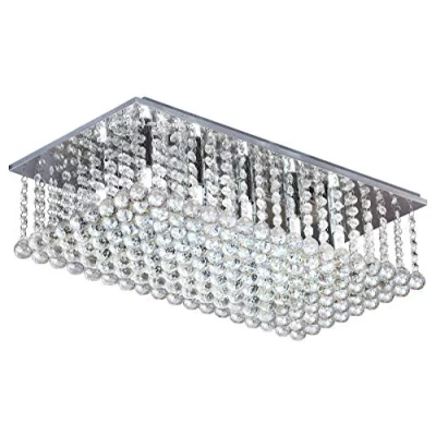 Image of Rectangular Modern Crystal Ceiling Chandelier Droplet Effect Reflective Mirror Base M0061