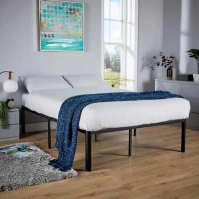 Image of Home Source Heavy Duty Metal Bed Frame, Slatted Support Platform Design, Bedroom Furniture, Black, 4ft6 Double