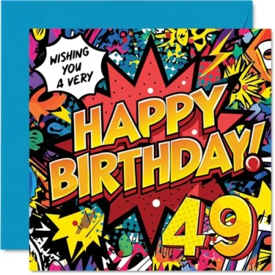 Image of 49th Birthday Cards for Men Women Comic Book Pow! Happy Card 49 Year Old Man Woman Wife Sister Husband Dad, 145mm Bday Greeting