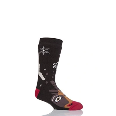Image of 1 Pair Rudolph Double Layered Christmas Slipper Socks Unisex 4 8 Heat Holders