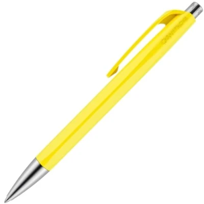 Image of Caran Dache Ballpoint Pen, Lemon Yellow, with SwissRide Blue Medium Cartridge
