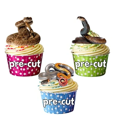 Image of AK Giftshop PRE CUT Reptile Red Snake Mix Edible Cupcake Toppers/Cake Decorations (Pack of 12)