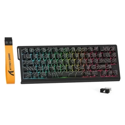 Image of MAMBASNAKE X ATTACK SHARK X68PRO HE 65% Rapid Trigger Wireless Gaming Keyboard,BT/2.4Ghz/Wired,0.01mm RT Accuracy Magnetic Switch,8000Hz,Adjustable Actuation,5000mAh,RGB,for PC/Mac Black Contours