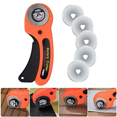 Image of 45mm Rotary Cutter, Fabric Cutter with 5pcs Extra Blades Ergonomic Handle Rolling Safety Lock for Precise Cutting, Fabric, Leather, Crafting, Sewing